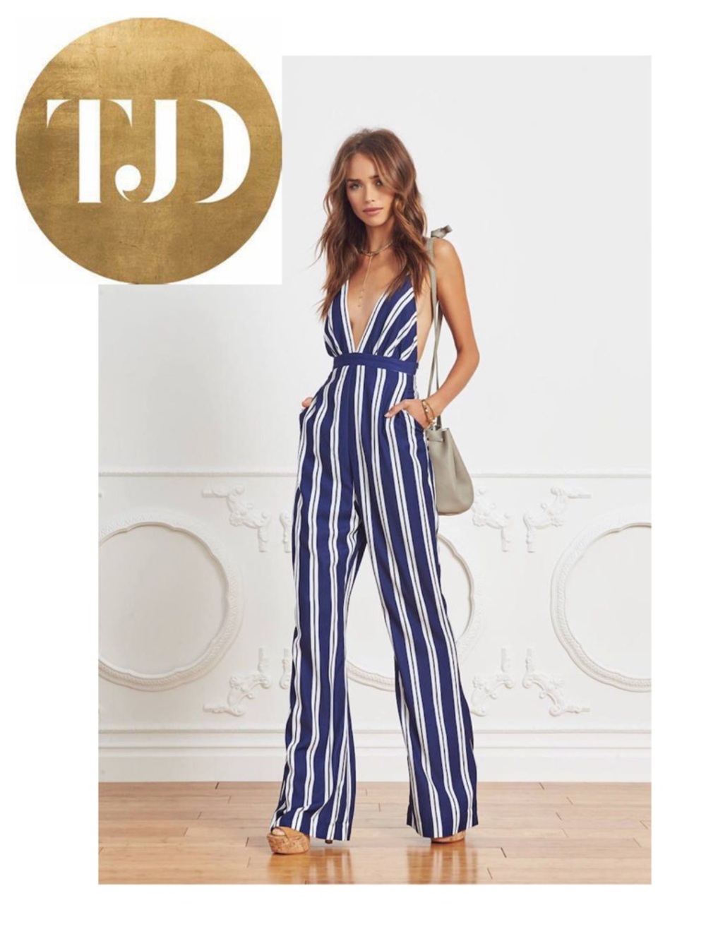 TJD Palace Nautical Striped Jumpsuit With Open Back